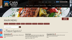 main Menu - Casa Restaurants - casa roma restaurant usa