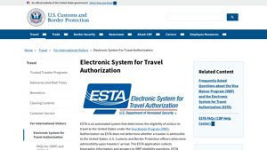 Electronic System for Travel Authorization - U.S. Customs and Border ... - electronic system for travel authorisation esta usa