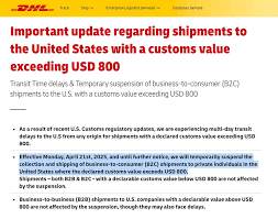 Important update regarding shipments to the United States with a ... - usa under $800 package
