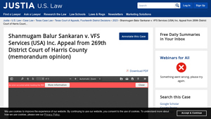 Shanmugam Balur Sankaran v. VFS Services (USA) Inc. Appeal from 269th ... - vfs services usa inc