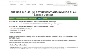 SKF USA INC. 401 (K) RETIREMENT AND SAVINGS PLAN Login & Contact - skf usa inc