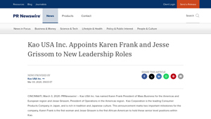 Kao USA Inc. Appoints Karen Frank and Jesse Grissom to ... - PR Newswire - kao usa inc