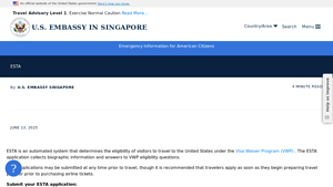 ESTA - U.S. Embassy in Singapore - electronic system for travel authorisation esta usa
