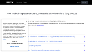 How to obtain replacement parts, accessories or software for a Sony ... - sony fl201 1 517 141 11 replacement parts usa