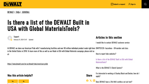 Is there a list of the DEWALT Built in USA with Global MaterialsTools? - dewalt utility knife made in usa