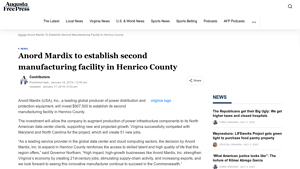Anord Mardix to establish second manufacturing facility in Henrico County - anord mardix usa inc