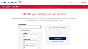 Auto Loan Calculator & Car Payment Tool at Bank of America - auto finance usa