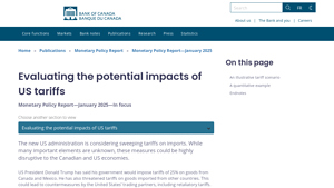 Evaluating the potential impacts of US tariffs - Bank of Canada - canada tariffs on usa