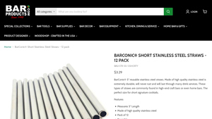 BarConic® Short Stainless Steel Straws - 12 pack - Bar Products - stainless straws made in usa