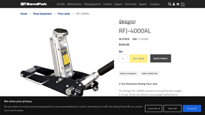 Ranger RFJ-4000AL 2-Ton Aluminum Racing Floor Jack - BendPak - floor jack usa made