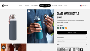 Glass Water Bottle - Black+Blum USA - made in usa water bottle