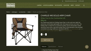 Charlie 440 Solid Arm Chair - Bushtec Adventure - usa made camp chair