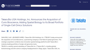 Takara Bio USA Holdings, Inc. Announces the Acquisition of Curio ... - takara bio usa inc