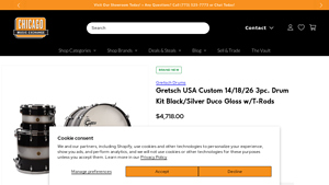 Gretsch USA Custom 14/18/26 3pc. Drum Kit Black/Silver Duco Gloss w/T- - gretsch usa custom