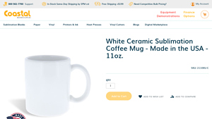 White Ceramic Sublimation Coffee Mug - Made in the USA - 11oz. - made in usa coffee mug