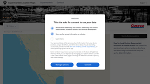 Map for Costco Supermarket Locations in United States - costco wholesale locations usa