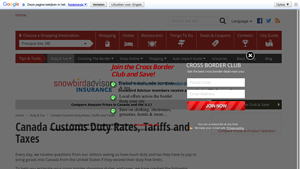 Canada Customs Duty Rates, Tariffs and Taxes - Cross Border Shopping - imports from canada to usa