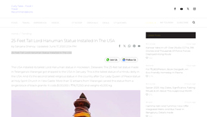 25-Feet Tall Lord Hanuman Statue Installed In The USA | Curly Tales - tallest hanuman statue in usa