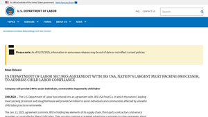 US Department of Labor secures agreement with JBS USA, nation's largest ... - jbs usa food company