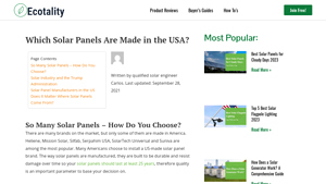Which Solar Panels Are Made in the USA? - ecotality.com - solar panels made in usa