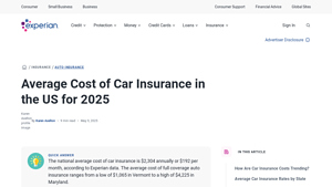 Average Cost of Car Insurance in the US for 2025 - Experian - vehicle insurance usa