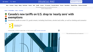 Canada's new tariffs on U.S. drop to 'nearly zero' with exemptions - canada tariffs on usa