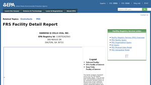 FRS Facility Detail Report | Envirofacts | US EPA - hanwha q cells usa inc.