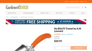 No Blist'R Trowel by A.M. Leonard - gardenersedge.com - garden trowel made in usa