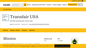Transfair USA - GuideStar Profile - fair trade usa
