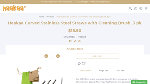 Haakaa Curved Stainless Steel Straws with Cleaning Brush, 3 pk - stainless straws made in usa
