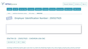 250527925 EIN/TAX ID | CHEVRON USA INC - HIPAASpace - chevron usa inc