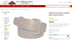 Handmade Amish Full Grain Leather Belt - Dark Brown - H.N. Williams - leather belts made in usa