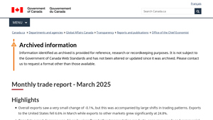 Monthly trade report - March 2025 - canadian exports to usa