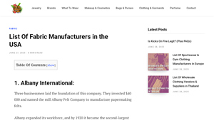 List Of Fabric Manufacturers in the USA - fabric suppliers usa