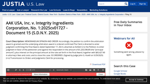 AAK USA, Inc. v. Integrity Ingredients Corporation, No. 1:2025cv01727 ... - aak usa inc