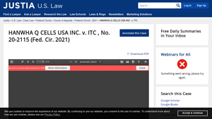 HANWHA Q CELLS USA INC. v. ITC , No. 20-2115 (Fed. Cir. 2021) - Justia Law - hanwha q cells usa inc.