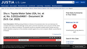 Shu v. Toyota Motor Sales USA, Inc. et al, No. 3:2022cv04661 - Justia Law - toyota motor sales usa inc