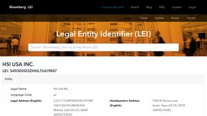 Hsi Usa Inc. - Lei: 549300d3zhhl7u67ir47 - hsi usa inc