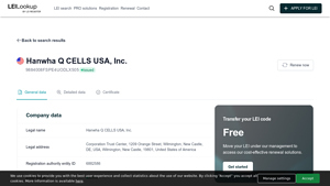Hanwha Q CELLS USA, Inc. - LEI Lookup - hanwha q cells usa inc.