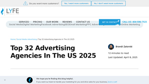 Top 32 Advertising Agencies In The US 2025 - LYFE Marketing - best advertising agencies in usa
