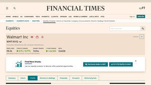 Walmart Inc, WMT:NYQ profile - FT.com - walmart company in usa