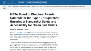 MBTA Board of Directors Awards Contract for the Type 10 