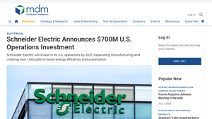 Schneider Electric Announces $700M U.S. Operations Investment - schneider electric usa