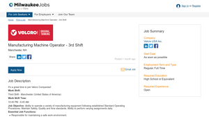 Manufacturing Machine Operator - 3rd Shift - Job at Velcro USA Inc. - velcro usa careers