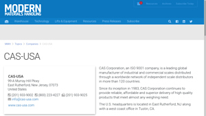 CAS-USA Company Profile - Modern Materials Handling - cas usa