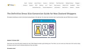 Dress Size Conversion - MoneyHub NZ - clothing sizes australia to usa