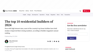 The top 10 residential builders of 2024 - Multifamily Dive - biggest home builder in usa