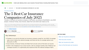 The Best Car Insurance Companies of July 2025 - NerdWallet - best insurance companies in usa