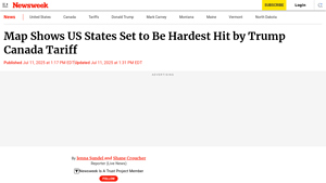 Map Shows US States Set to Be Hardest Hit by Trump Canada Tariff - canada tariffs on usa