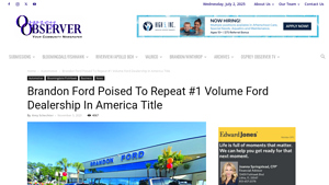 Brandon Ford Poised To Repeat #1 Volume Ford Dealership In America ... - largest ford dealer in usa